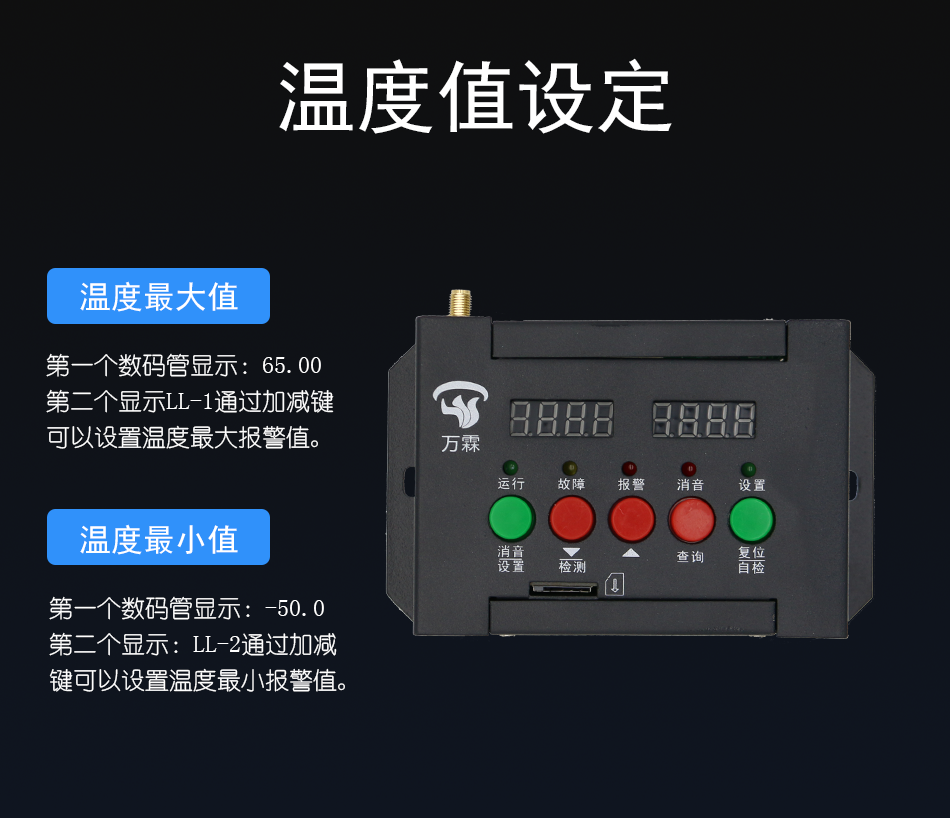 WANLIN-TD70智慧安全用电监控探测器 智慧用电主机温度值设置